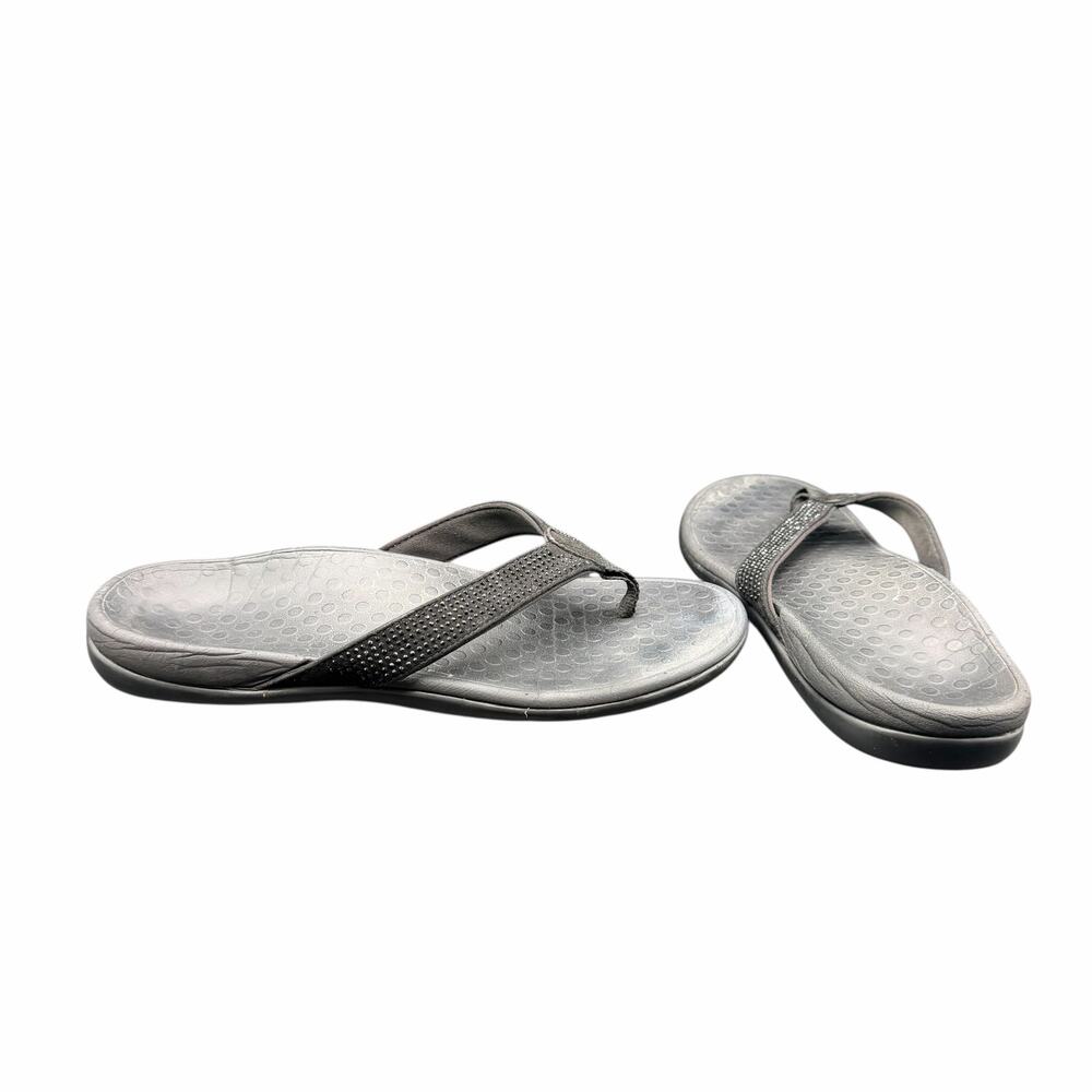 Vionic Rhinestone Flip Flops Black Gray Orthotic … - image 1
